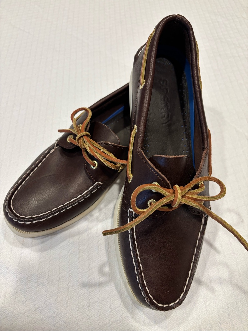 Sperry Dark Brown Leather Boat Shoes with Tan Laces